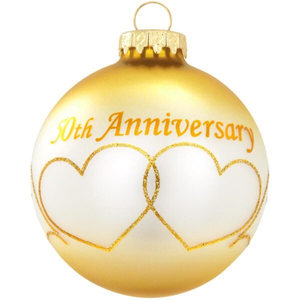 Personalized 50th Anniversary Heart Swirls Glass Ornament - Image 2