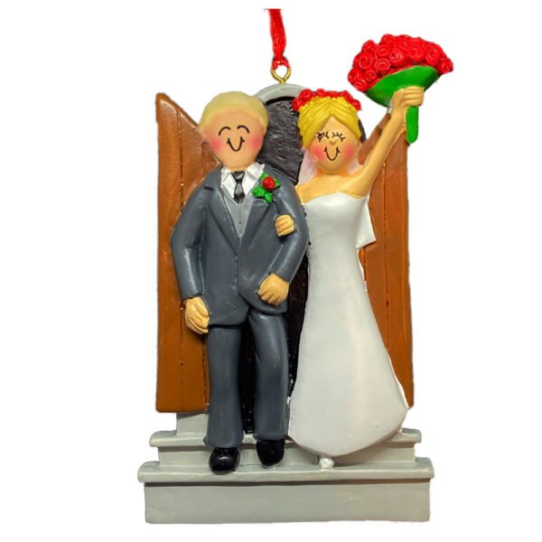 Personalized Newlyweds Couple Ornament - Male. Blonde Hair and Female. Blonde Hair - Image 6