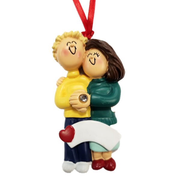 Personalized Engaged Couple Ornament - Male. Blonde Hair and Female. Brown Hair - Image 2