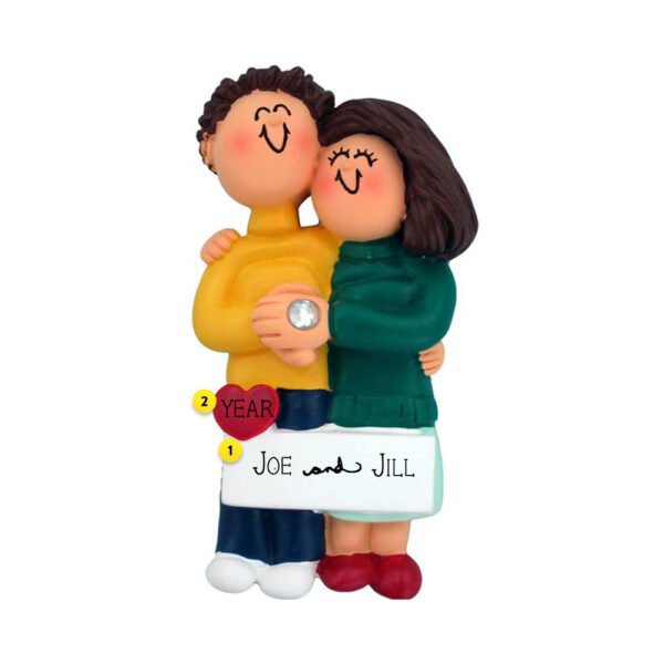 Personalized Engaged Couple Ornament - Male. Brown Hair and Female. Brown Hair