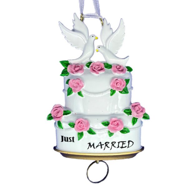 Personalized Just Married Wedding Cake Ornament - Image 2