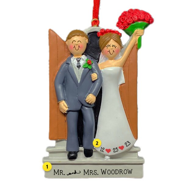 Personalized Newlyweds Couple Ornament - Male. Brown Hair and Female. Brown Hair - Image 2