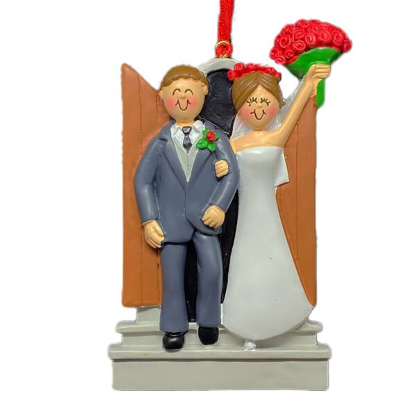 Personalized Newlyweds Couple Ornament - Male. Brown Hair and Female. Brown Hair - Image 3