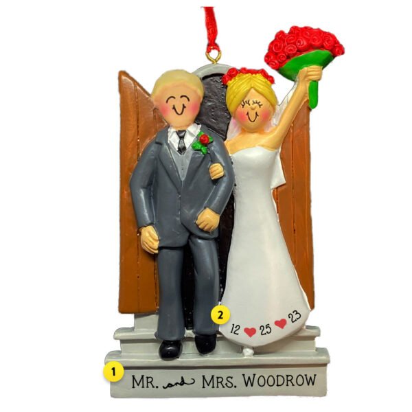 Personalized Newlyweds Couple Ornament - Male. Blonde Hair and Female. Blonde Hair - Image 4