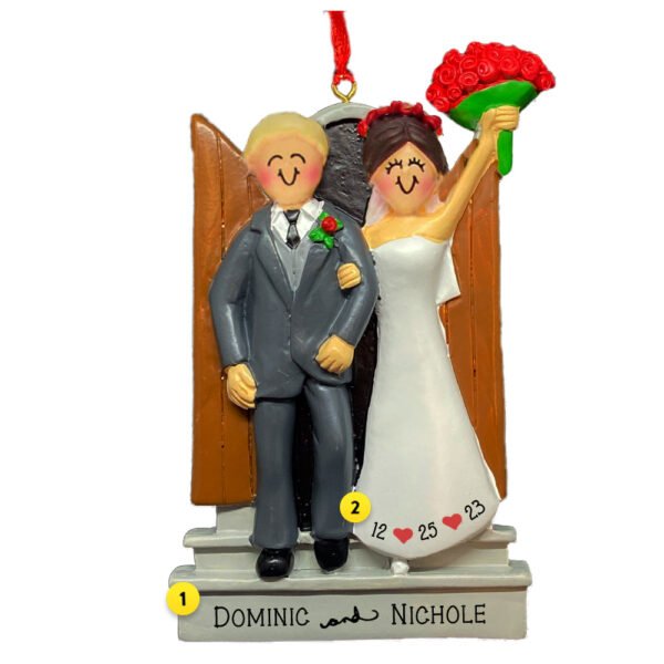 Personalized Newlyweds Couple Ornament - Male. Blonde Hair and Female. Brown Hair - Image 6