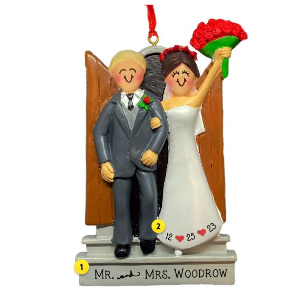 Personalized Newlyweds Couple Ornament - Male. Blonde Hair and Female. Brown Hair - Image 7