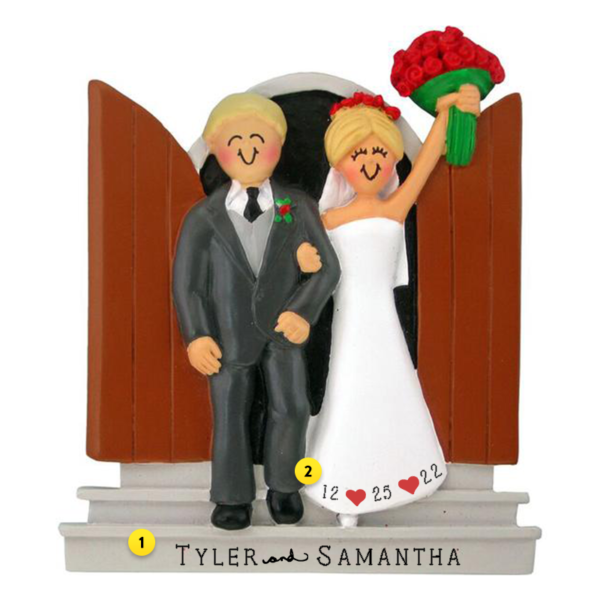 Personalized Newlyweds Couple Ornament - Male. Blonde Hair and Female. Blonde Hair
