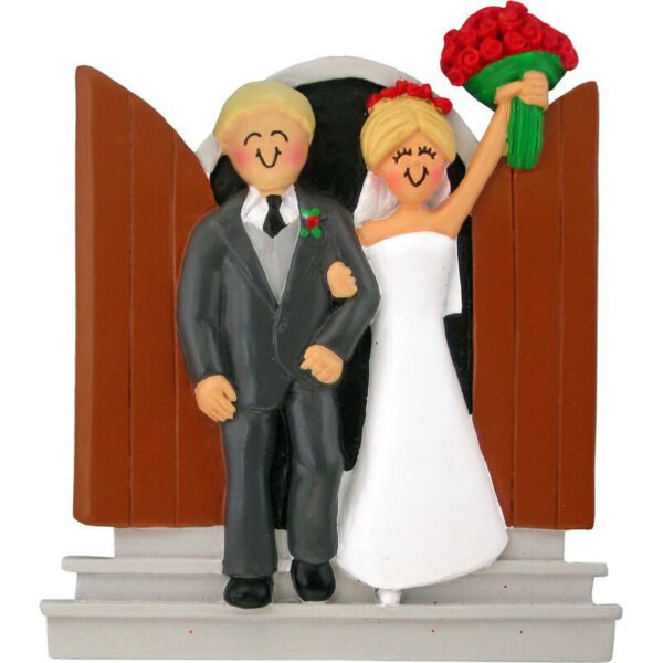 Personalized Newlyweds Couple Ornament - Male. Blonde Hair and Female. Blonde Hair - Image 3