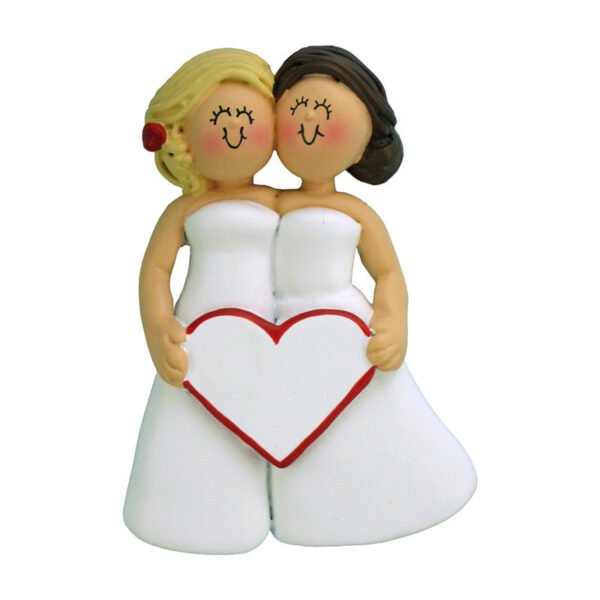 Personalized Wedding Couple Ornament - Blonde Bride and Brunette Bride - Image 2