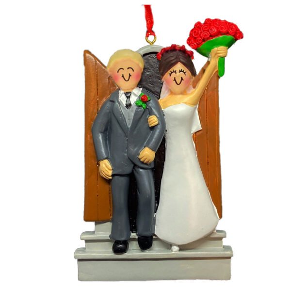 Personalized Newlyweds Couple Ornament - Male. Blonde Hair and Female. Brown Hair - Image 5