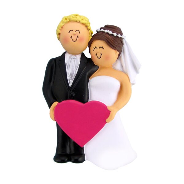 Personalized Wedding Couple Ornament - Blonde Male with Brunette Female - Image 2