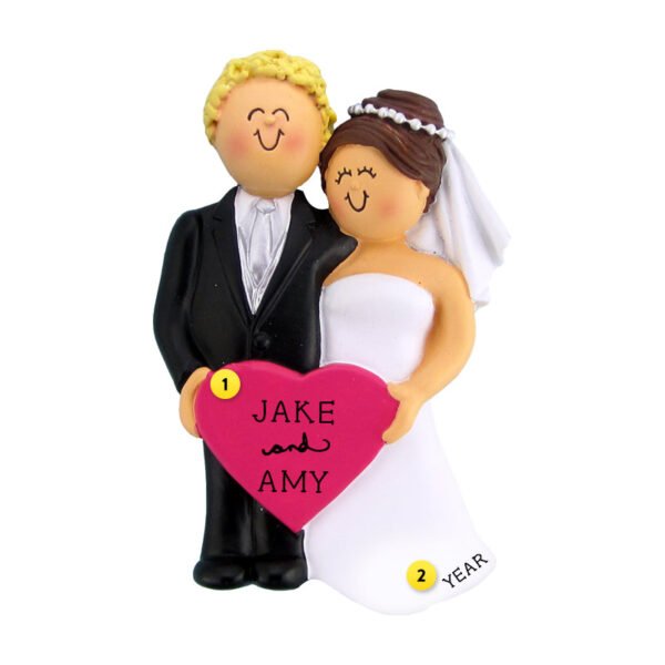 Personalized Wedding Couple Ornament - Blonde Male with Brunette Female