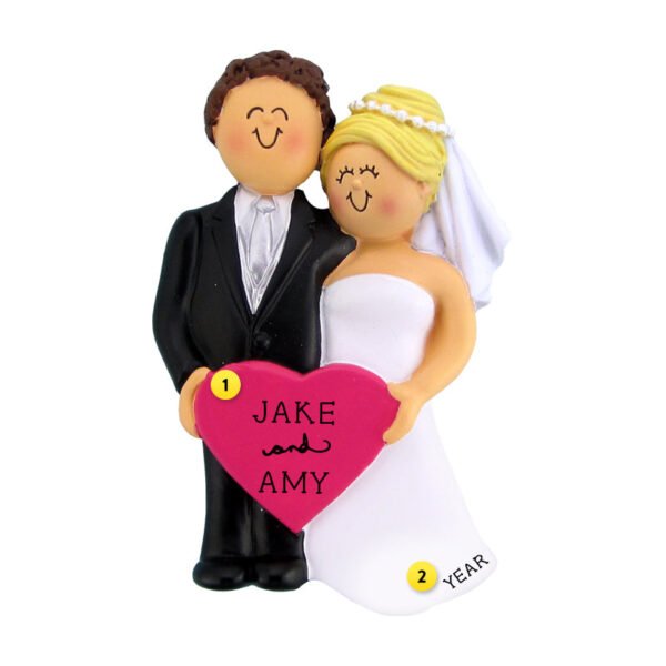 Personalized Wedding Couple Ornament - Brunette Male with Blonde Female